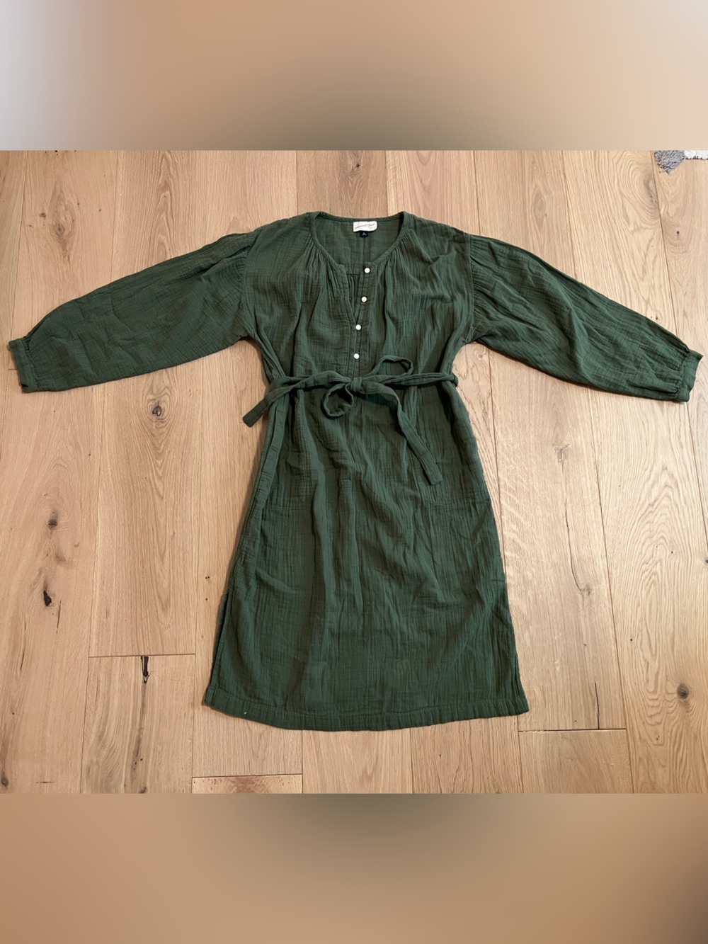 Universal Thread Forest Green Button-Front Gauze Dress with Removable Waist Tie